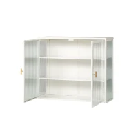 27.56" Modern Two-Door Wall Cabinet with Three-Tier Storage, Fluted Tempered Glass Doors, and Adjustable Shelves for Entryway, Living Room, Bathroom, Dining Room, White(m-6)