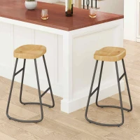 29.53" Minimalist Bar Stools Set of 2, Counter Height, Pine Wood and Iron Frame, Ergonomic Design, 250 lbs Capacity, Easy Assembly, Wood(m-1)