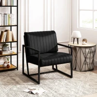 Modern Fashion PU Leather Armchair with Metal Frame, Extra-Thick Padded Backrest and Seat Cushion, Ergonomic Design, 26.77"L x 25.98"W x 29.53"H, Black(m-5)