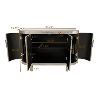 Modern Curved Sideboard, 47.2-Inch Decorative Storage Cabinet with 4 Doors and Adjustable Shelves for Living Room, Kitchen, Bedroom, Hallway, 47.24" x 15.75" x 32.28", Champagne(m-3)