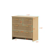 4-Drawer Rattan Cabinet, Modern Natural Design, High-Quality Chipboard, Ample Storage, Anti-Tipping, Easy Assembly, 31.5"x15.75"x31.5", Natural(m-3)