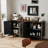 59.84" Vintage Sideboard, 4-Door Freestanding Storage Cabinet with Adjustable Shelves and Metal Handles for Living Room, Office, Bedroom, 59.84"L x 15.75"W x 32.09"H, Natural(m-5)