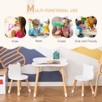 Qaba Kids Wooden Table and 2 Chairs Set, 3-Piece Dining Table with Bear Shape and Rounded Corners for 1-4 Years, White(m-4)