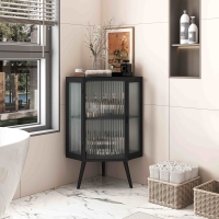 22.25" Floor Corner Cabinet with Tempered Glass Door & Storage Shelves for Bathroom, Black