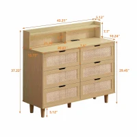 43.31" 6-Drawer Rattan Storage Cabinet with LED Lights and Power Outlet, for Bedroom and Living Room, Natural(m-3)