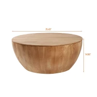 Vintage Style Bucket Shaped Coffee Table with Storage, High-Quality Fir Wood and MDF, 220 lbs Load-Bearing Capacity, 35.43", Natural(m-3)