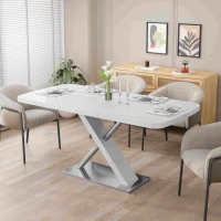 47.25"-63" Modern Glossy Dining Table for 4-6 People, Extendable with Crossed Metal Base and Stainless Steel Tubes, 220 lbs Capacity, White(m-1)