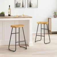 29.53" Minimalist Bar Stools Set of 2, Counter Height, Pine Wood and Iron Frame, Ergonomic Design, 250 lbs Capacity, Easy Assembly, Wood(m-4)