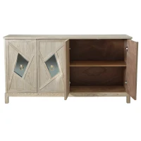 Modern 4-Door Cabinet with Mirrored Decorative Doors, Ample Storage, Solid Wood Legs, Easy Assembly, 59.84"L x 15.75"W x 31.89"H, Wood(m-7)