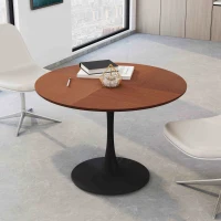 42" Modern Round Dining Table with Printed Oak Grain Table Top, Metal Base, Sturdy and Durable, Easy Assembly and Maintenance, Oak(m-1)