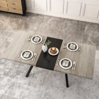 Retro Rectangular Stretch Dining Table, Retractable Top, MDF and Metal Construction, 78.74″ L x 35.43″ W x 29.52″ H, Grey(m-1)