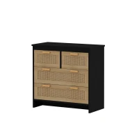 4-Drawer Rattan Cabinet, Modern Design with Ample Storage, Easy Assembly, Anti-Tipping Safety, 31.5"x15.75"x31.5", Black(m-2)