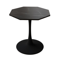 31.5" Modern Octagonal Coffee Table with Printed Black Marble Table Top, Metal Base, Easy Assembly, and High Load-Bearing Capacity, marble