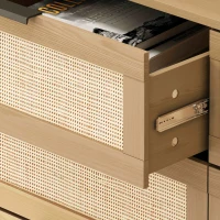 6-Drawer Rattan Dresser, Modern Natural Rattan Design, High-Quality Chipboard, Ample Storage Space, 43.31" x 15.75" x 29.45", Black(m-7)