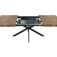 Retro Rectangular Stretch Dining Table, Antique Wood Top, Black Iron Base, with Storage Box, 55.11"-70.86", Black Brown(m-6)