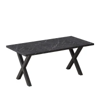 70.87" Modern Square Dining Table with Printed Black Marble Table Top and X-Shape Metal Legs, Easy Assembly, 220 lbs Weight Capacity, Black(m-9)
