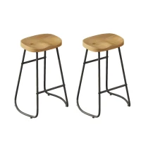 29.53" Minimalist Bar Stools Set of 2, Counter Height, Pine Wood and Iron Frame, Ergonomic Design, 250 lbs Capacity, Easy Assembly, Wood(m-2)