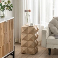 Retro Coffee Table with Three-Dimensional Embossed Pattern, High-Quality MDF and Fir, 23.62" Height, Natural(m-4)