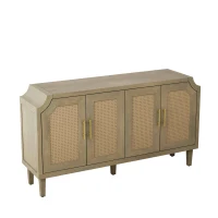 Modern 4-Door Cabinet with Rattan Decorative Doors, Adjustable Shelves, and Ample Storage, 59.84"L x 15.75"W x 32.68"H, Easy Assembly, Natural(m-2)
