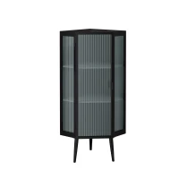 22.25'' Floor Corner Cabinet, Three Tiers with Tempered Glass Doors and Storage Shelves for Bathroom, Living Room, and Bedroom, 22.25"L x 16.75"W x 43.3"H, Black(m-2)