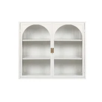 27.56" Modern Wall Cabinet with Glass Doors, Three-Tier Storage, and Woven Pattern for Entryway, Living Room, Bathroom, Dining Room, White(m-11)