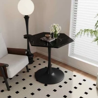 31.5" Modern Hexagonal Coffee Table with Printed Black Marble Top, Metal Base, Easy Assembly, and 220 lbs Weight Capacity, Black(m-4)