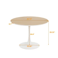 42" Modern Round Dining Table with Printed Wood Grain Table Top, Metal Base, Easy Assembly, and 220 lbs Weight Capacity, Natural(m-3)