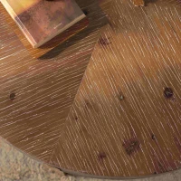 33.86" Modern Retro Splicing Round Coffee Table, Fir Wood Table Top with Gold Cross Legs Base, Easy Assembly and Maintenance, Gold(m-6)