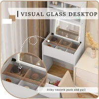 Dressing Table with Flip Top LED Mirror, Vanity Table with Storage, Removable Upholstered Stool, 23.62" x 15.75" x 62.99", White(m-6)