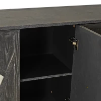 Modern 4-Door Cabinet with Mirrored Decorative Doors, Ample Storage, Easy Assembly, 59.84"L x 15.75"W x 31.89"H, Grey(m-8)