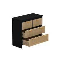 4-Drawer Rattan Cabinet, Modern Design with Ample Storage, Easy Assembly, Anti-Tipping Safety, 31.5"x15.75"x31.5", Black(m-8)