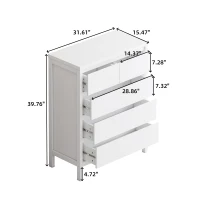 31.61" 4-Tier 5-Drawer MDF Storage Cabinet, Modern Design, Anti-Tipping, Easy Assembly, for Bedroom, Living Room, Dining Room, Hallways, White(m-3)