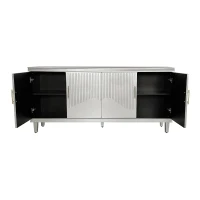 70.07'' Large 4-Door Cabinet, Solid Wood and MDF with Adjustable Shelves, 330 lbs Top Surface Capacity, 70.07''L x 15.75''W x 32.28''H, Champagne(m-6)