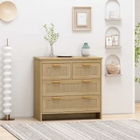 4-Drawer Rattan Cabinet, Modern Natural Design, High-Quality Chipboard, Ample Storage, Anti-Tipping, Easy Assembly, 31.5"x15.75"x31.5", Natural(m-1)