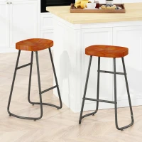 29.53" Minimalist Bar Stools Set of 2, Counter Height, Pine Wood and Iron Frame, Ergonomic Design, Non-Slip Feet Pads, 250 lbs Capacity, Brown(m-1)