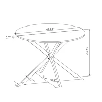 42.13'' Modern Cross Leg Round Dining Table, White Top, Two Piece Removable Top, Matte Finish Iron Legs, Easy Assembly, White(m-3)