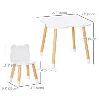 Qaba Kids Wooden Table and 2 Chairs Set, 3-Piece Dining Table with Bear Shape and Rounded Corners for 1-4 Years, White(m-3)