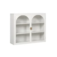 27.56" Modern Wall Cabinet with Glass Doors, Three-Tier Storage, and Woven Pattern for Entryway, Living Room, Bathroom, Dining Room, White(m-2)