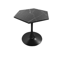 31.5" Modern Hexagonal Coffee Table with Printed Black Marble Top, Metal Base, Easy Assembly, and 220 lbs Weight Capacity, Black(m-2)