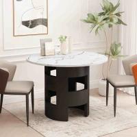 42.12" Modern Round Dining Table with Printed Black Marble Table Top, Sturdy MDF Base, Easy Assembly, 220 lbs Capacity, White+Black(m-1)
