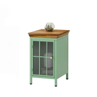 Nightstand with Storage Cabinet & Solid Wood Tabletop, Bedside Table, Sofa Side Coffee Table for Bedroom, Living Room, 12.2"L x 15.75"W x 20.08"H, Green(m-2)
