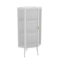 22.25'' Floor Corner Cabinet, Three Tiers with Tempered Glass Doors and Storage Shelves for Bathroom, Living Room, and Bedroom, 22.25"L x 16.75"W x 43.3"H, White(m-2)