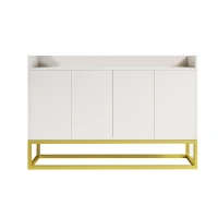 Stylish 4-Door Storage Cabinet with Square Metal Legs, Adjustable Shelf, and Particle Board Material, 47.24"L x 11.81"W x 31.69"H, White(m-2)