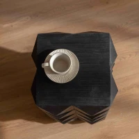 Retro Coffee Table, Three-Dimensional Embossed Pattern Design, High-Quality MDF and Fir, 11.81″ L x 11.81″ W x 23.62″ H, Black(m-5)