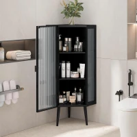 22.25'' Floor Corner Cabinet, Three Tiers with Tempered Glass Doors and Storage Shelves for Bathroom, Living Room, and Bedroom, 22.25"L x 16.75"W x 43.3"H, Black(m-1)