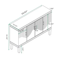 59.84'' Large 4-Door Cabinet, Solid Wood and MDF, Adjustable Shelves, 330 lbs Top Surface Capacity, 66 lbs Laminate Capacity, 59.84''L x 15.75''W x 32.28''H, Champagne(m-3)