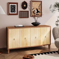 Vintage 4 Door Storage Cabinet, Carved Scatter Pattern Dining Sideboard, Large Buffet with Adjustable Shelves, Multifunctional Accent Cabinet for Living Room, 59.84" x 15.75" x 31.89", Brown(m-1)