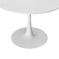 42.13" Modern Round Dining Table with Solid Wood Veneer Top, Metal Base, and Easy Assembly, White(m-7)