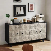 59.84" 4-Door Vintage Sideboard, Freestanding Storage Cabinet with Adjustable Shelves and Metal Handles for Living Room, Office, Bedroom, Black(m-1)