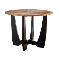 Retro Patchwork Round Coffee Table with Scattered Pattern Tabletop and Crossed Cedar Legs, 39.37" x 39.37" x 29.92", 220 lbs Weight Capacity, Brown(m-2)